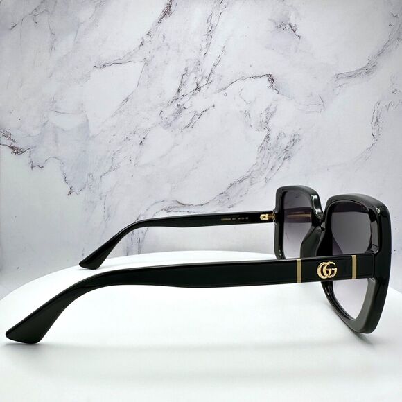 New Gucci Sunglasses Black Square Gold Interlocking GG Metal Logo Italy - Picture 3 of 16